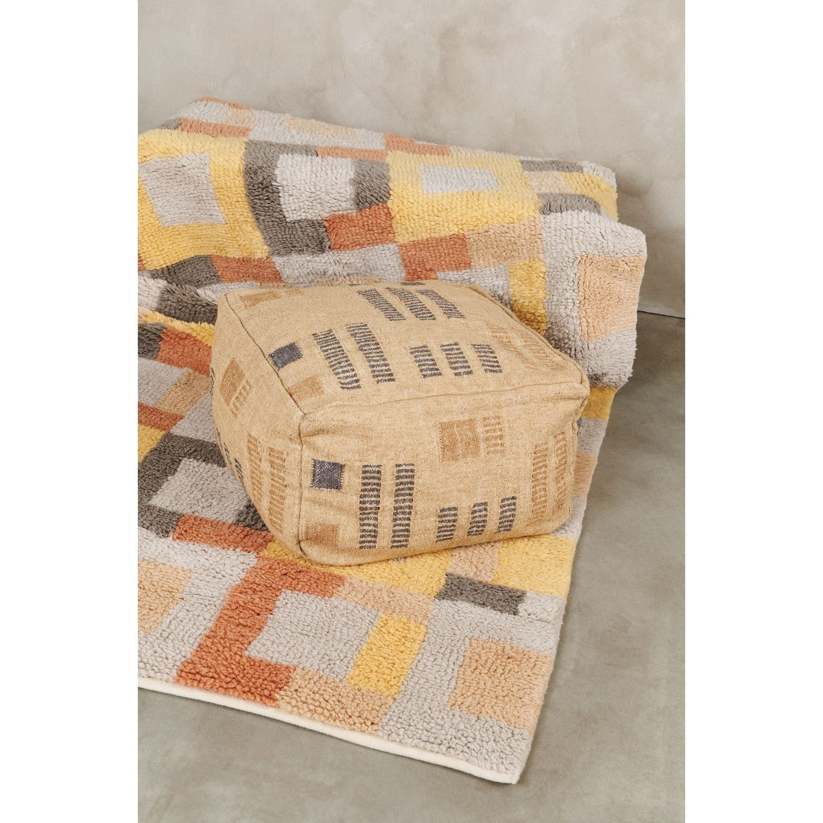 Wheat geometric jute cotton handloom pouf cover, 24x24 – One Affirmation