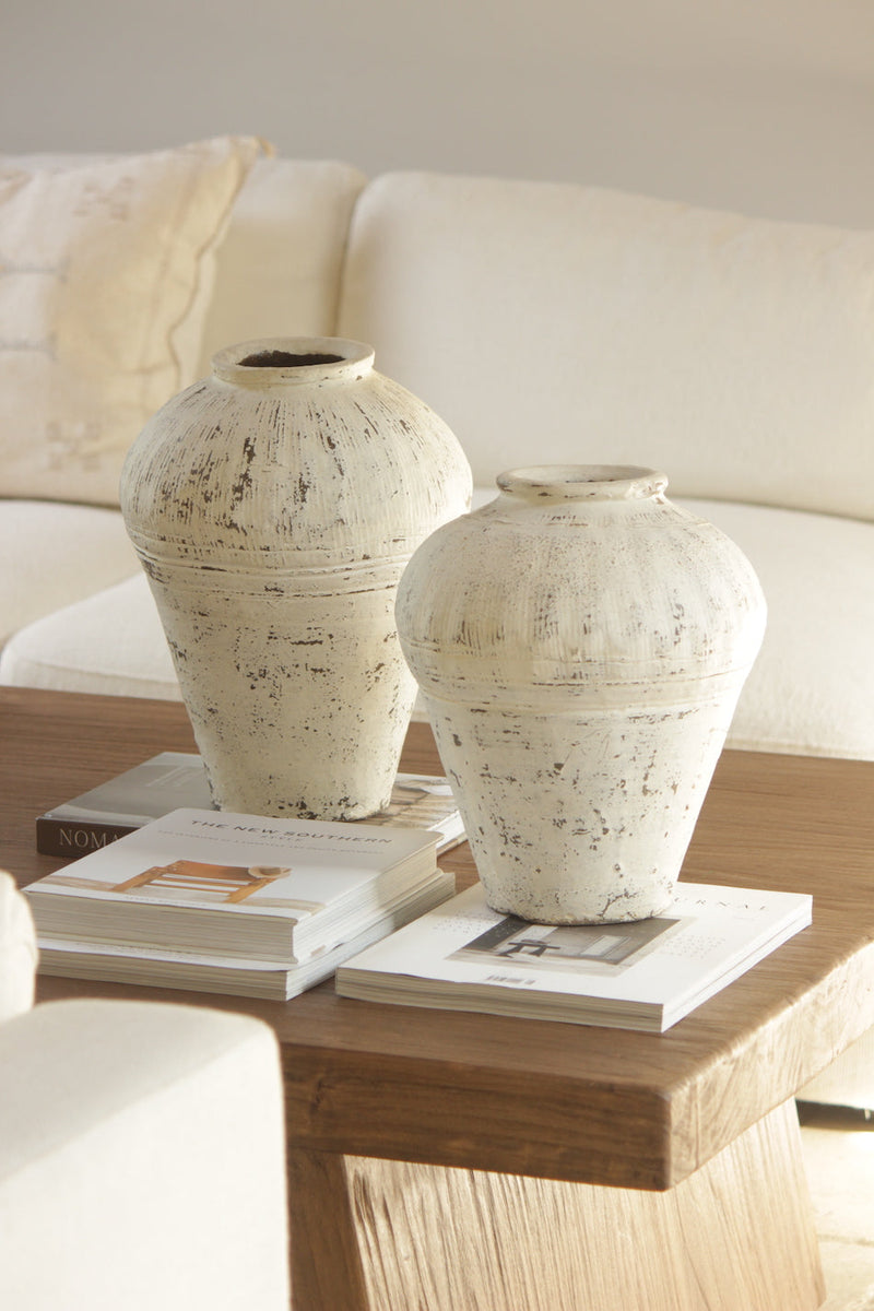 White Washed Antique Jar with ethnic design