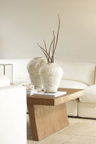 Decorative clay pot with white-washed antique finish