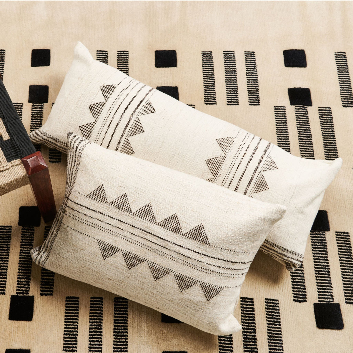 Kora white and black handwoven lumbar pillow cover, 14x35 – One Affirmation