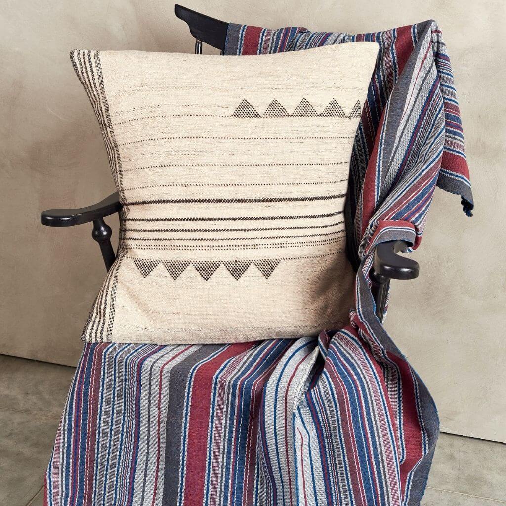 Kora white and black handloom large square pillow cover, 24x24 – One Affirmation
