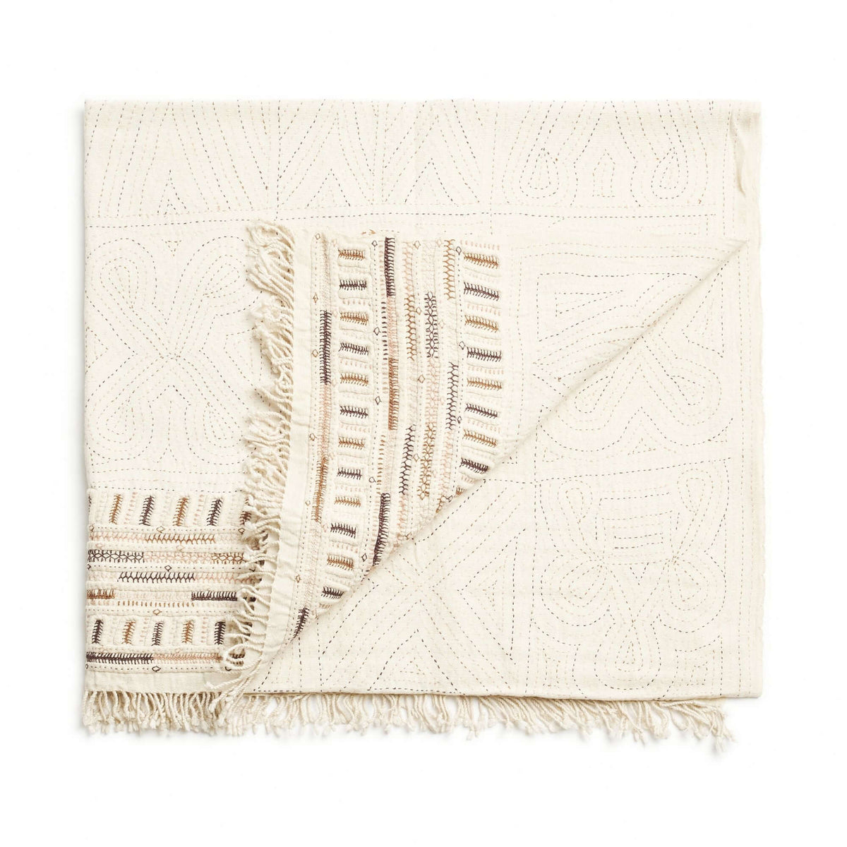 Unah brown hand embroidered organic cotton artisan throw – One Affirmation