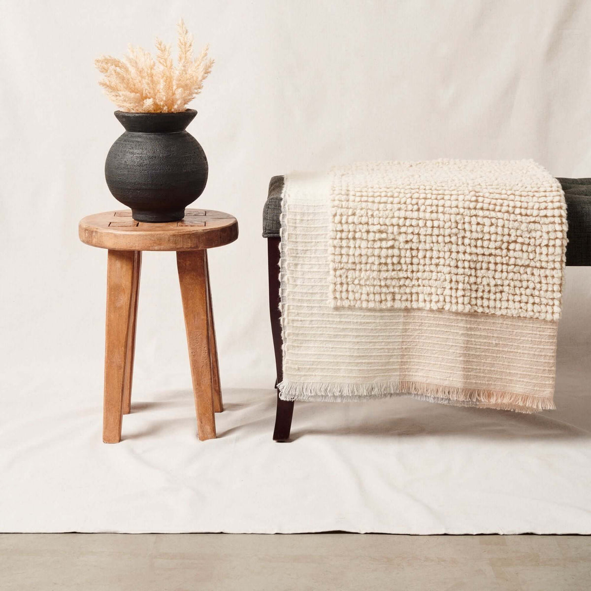 Butterscotch white textured plush merino handloom throw – One Affirmation
