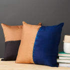 Aakar Indigo gold color block mulberry silk pillow cover, 18x18 – One Affirmation