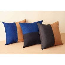 Aakar Indigo gold color block mulberry silk pillow cover, 18x18 – One Affirmation