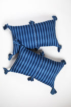 Pair of Antigua pillows in natural indigo stripe