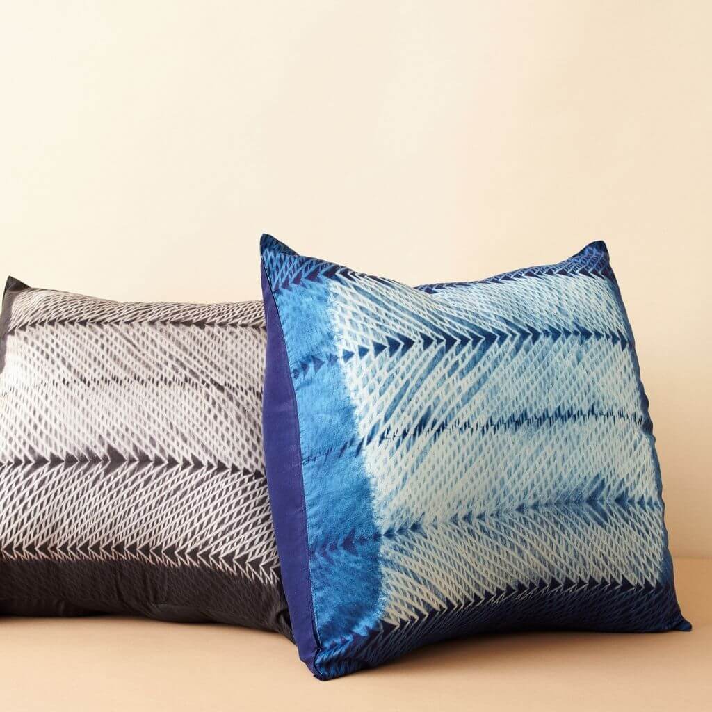 Ara Indigo shibori print mulberry silk pillow cover, 18x18 – One Affirmation