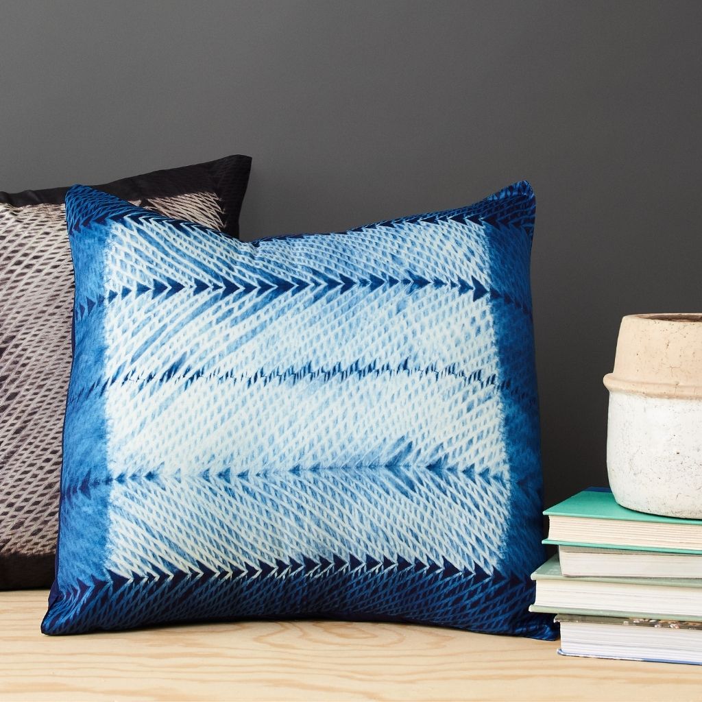 Ara Indigo shibori print mulberry silk pillow cover, 18x18 – One Affirmation