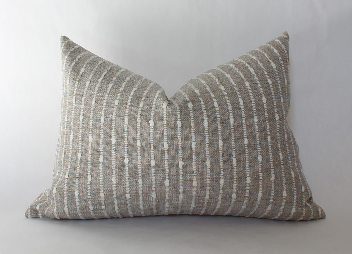 Perin neutral textured stripe pillow cover, view 6