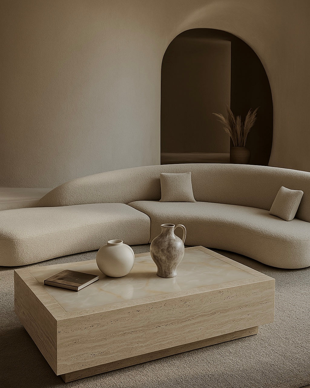 Palermo Beige Travertine Onyx Coffee Table 52" Modern Stone