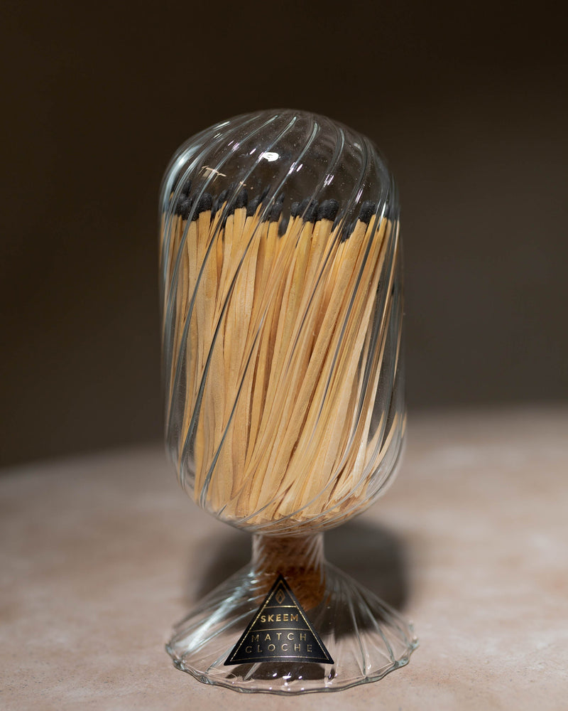 Hand-blown glass match cloche with spiral texture