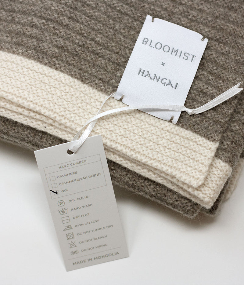 Platinum and White Ribbed Knit Yak Down Throw