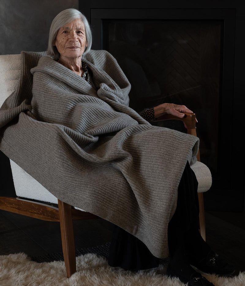 Platinum Yak Down Fisherman's Knit Throw