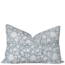 Chloe Floral Block Printed Pillow Cover | Blue | Lumbar