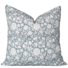 Chloe Floral Block Printed Pillow Cover | Blue