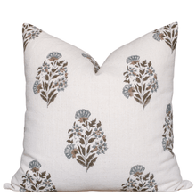 Briar Floral Block Printed Pillow Cover | Blue, Brown, Green