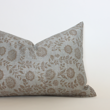 Briette slate blue and taupe floral pillow cover, view 9