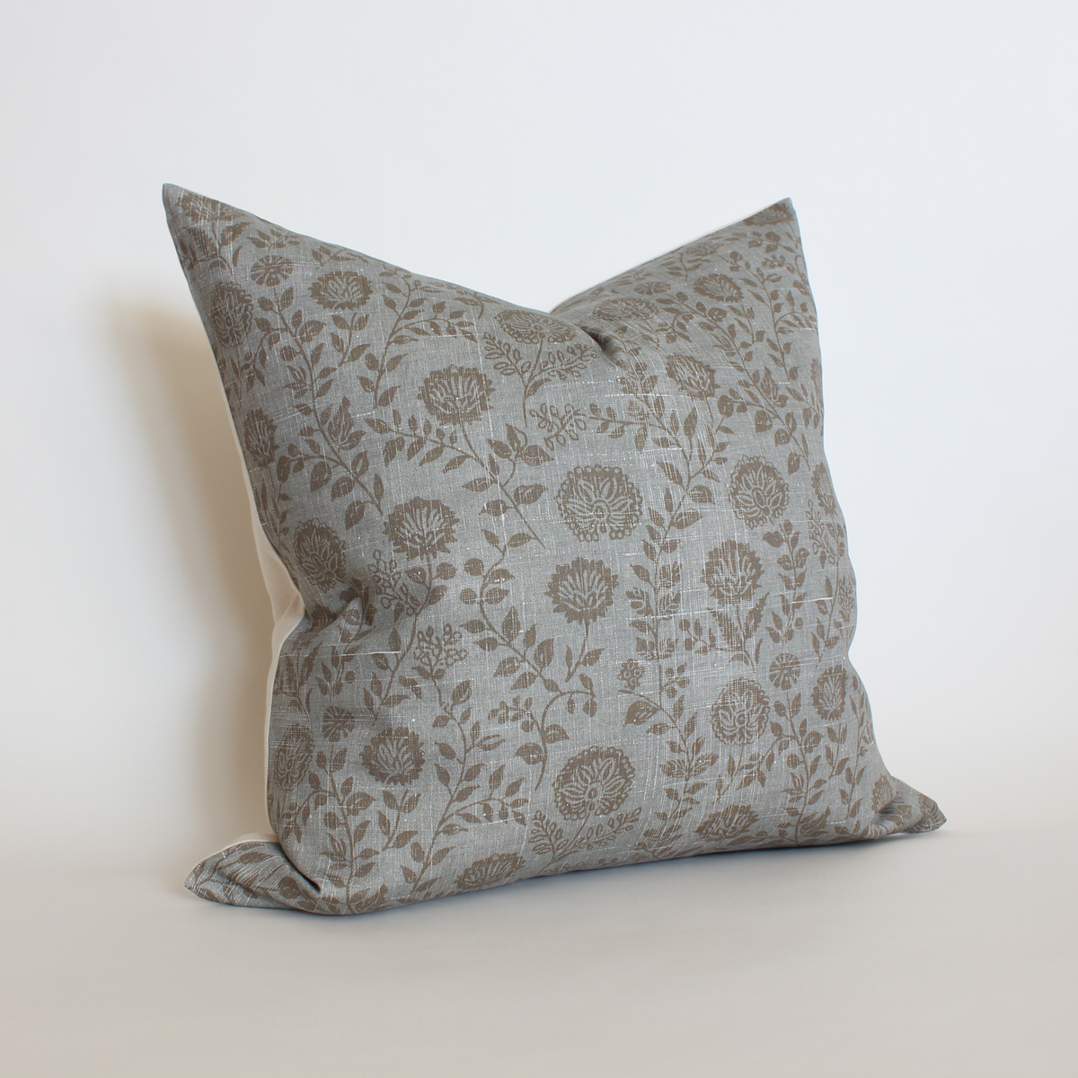 Briette slate blue and taupe floral pillow cover, view 4