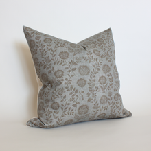 Briette slate blue and taupe floral pillow cover, view 4