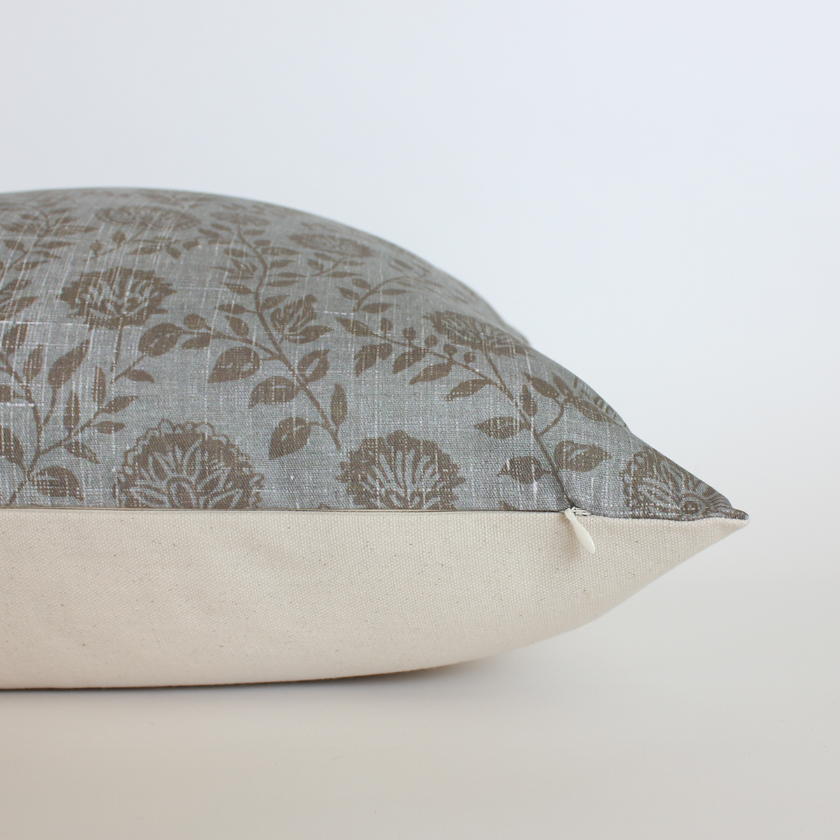 Briette slate blue and taupe floral pillow cover, view 6