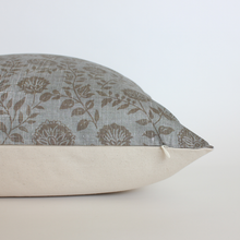 Briette slate blue and taupe floral pillow cover, view 6