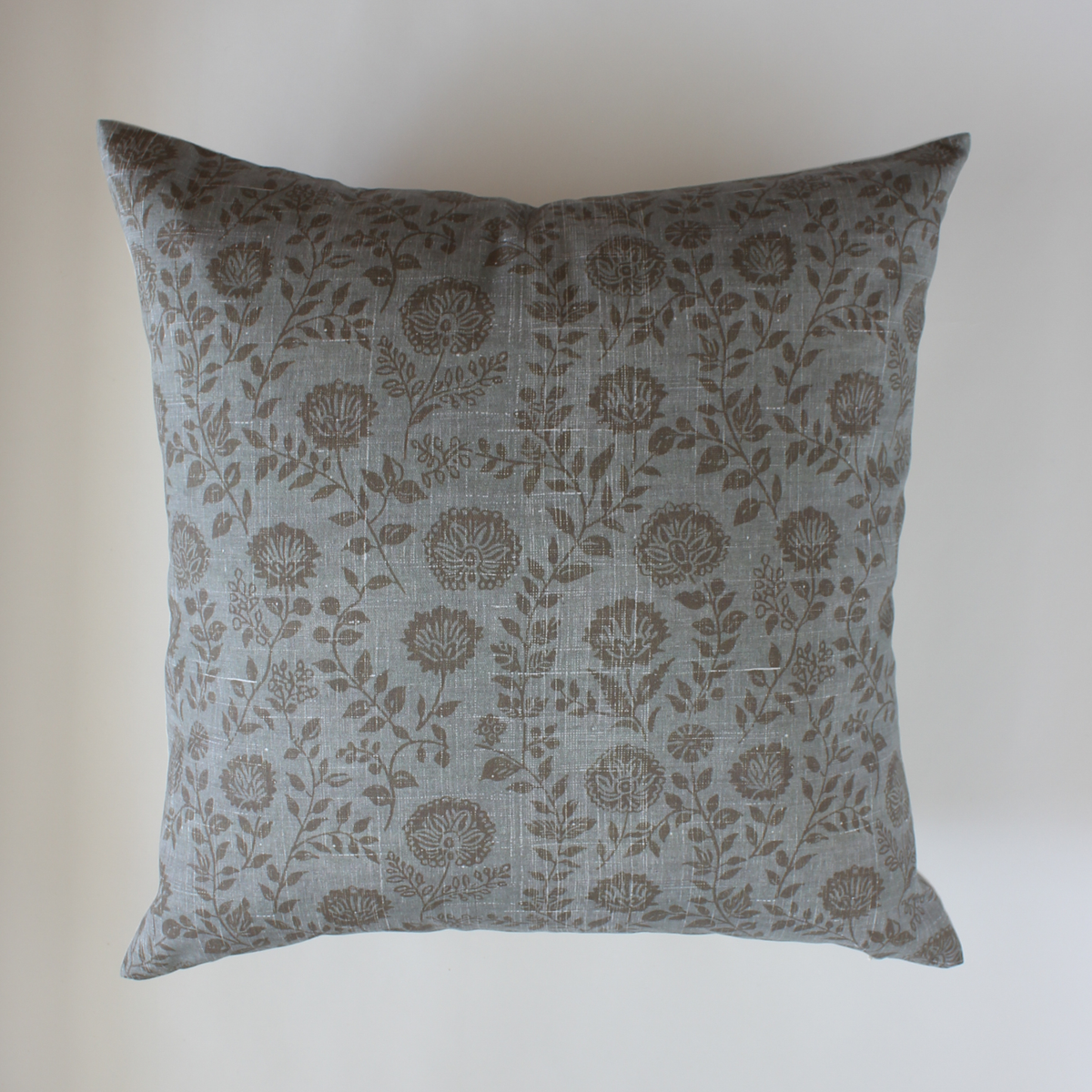 Briette slate blue and taupe floral pillow cover, view 8