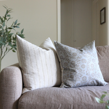 Briette slate blue and taupe floral pillow cover, view 2