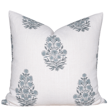 Azure Floral Block Printed Pillow Cover | Blue
