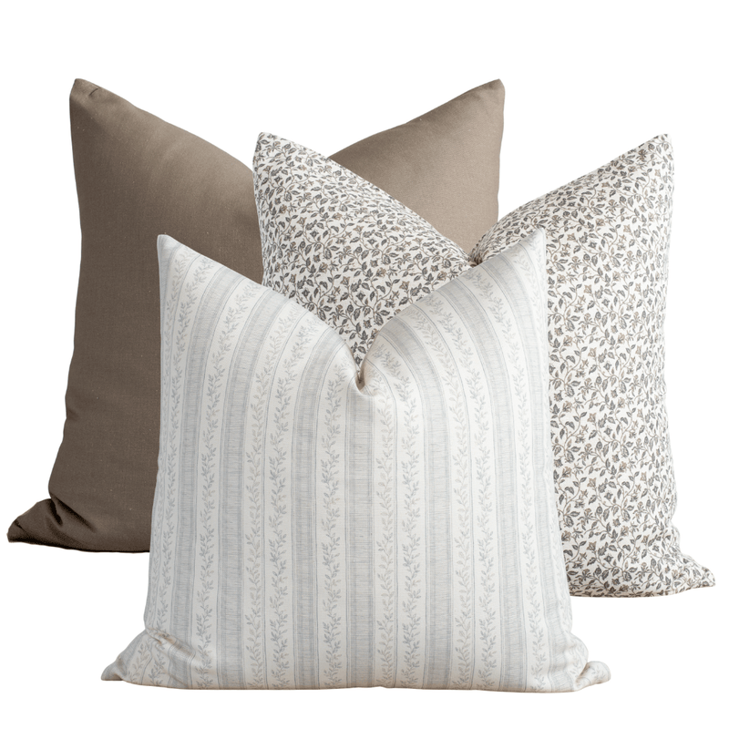 Bellmere neutral and blue pillow combination, set of three pillow covers