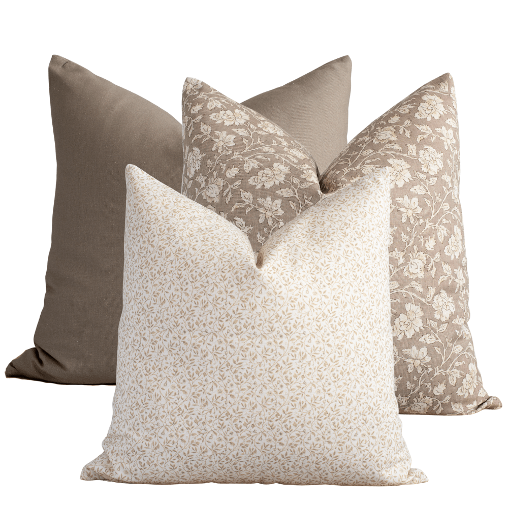 Provence beige and taupe pillow combination, set of three pillow covers