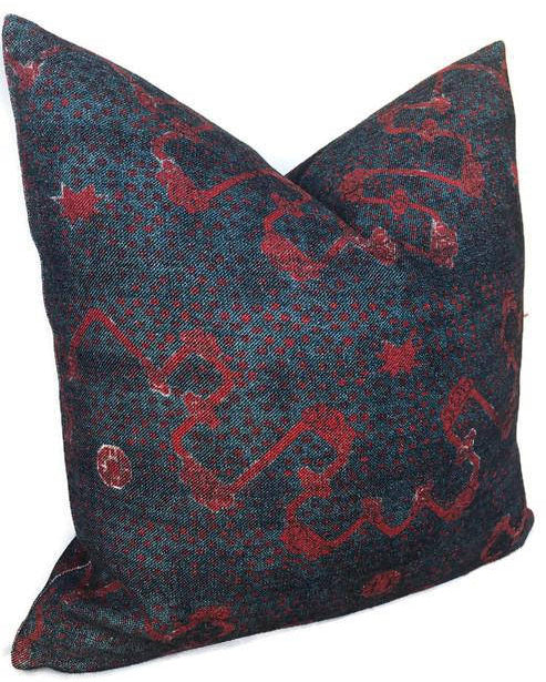 Chloe Pillow Cover in Navy and Red