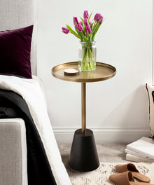 Tira Round Metal and Wood Side Table