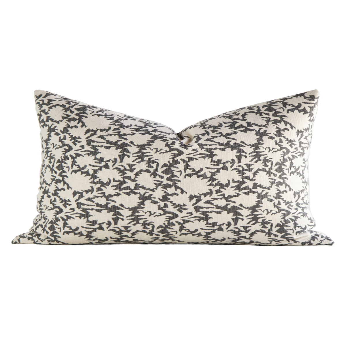 Carina charcoal and cream floral pillow cover, detail view