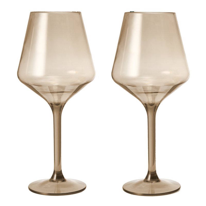 Set of 2 Saint Tropez smoke acrylic stemmed wine glasses on outdoor table