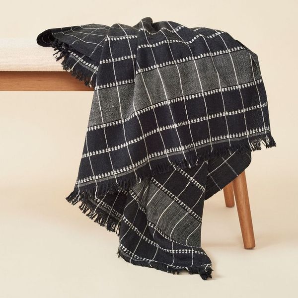 Charco black checks pattern handwoven organic cotton throw – One Affirmation