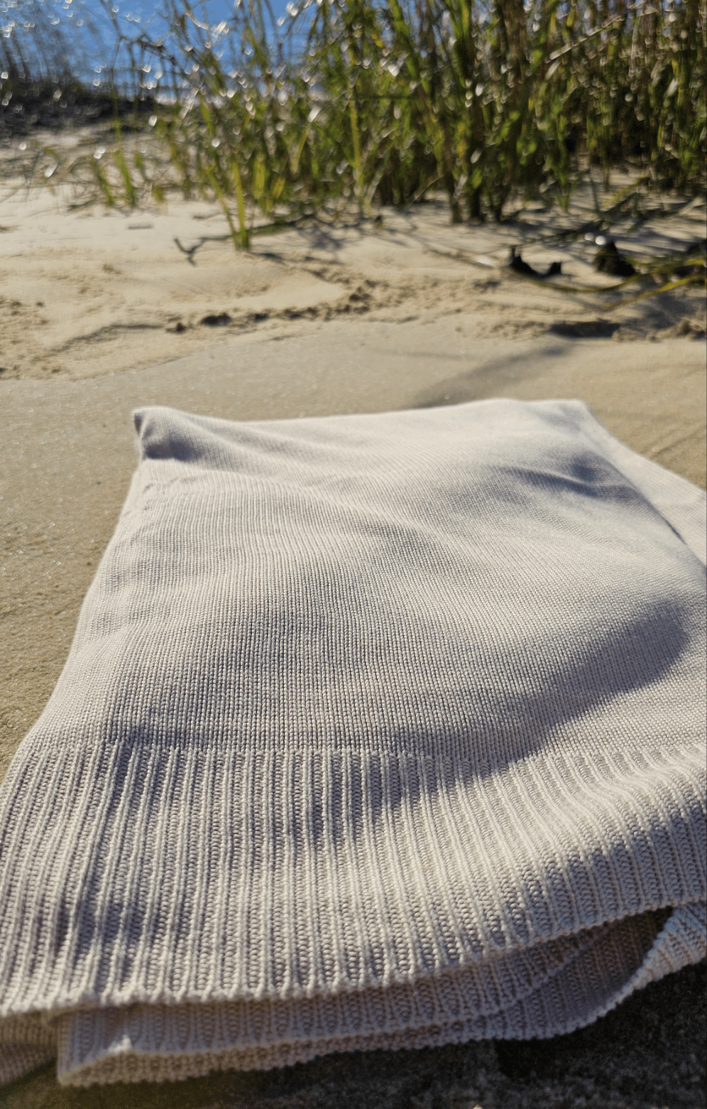 Classic Drift bamboo knit throw blanket in Warm Sand – view 3