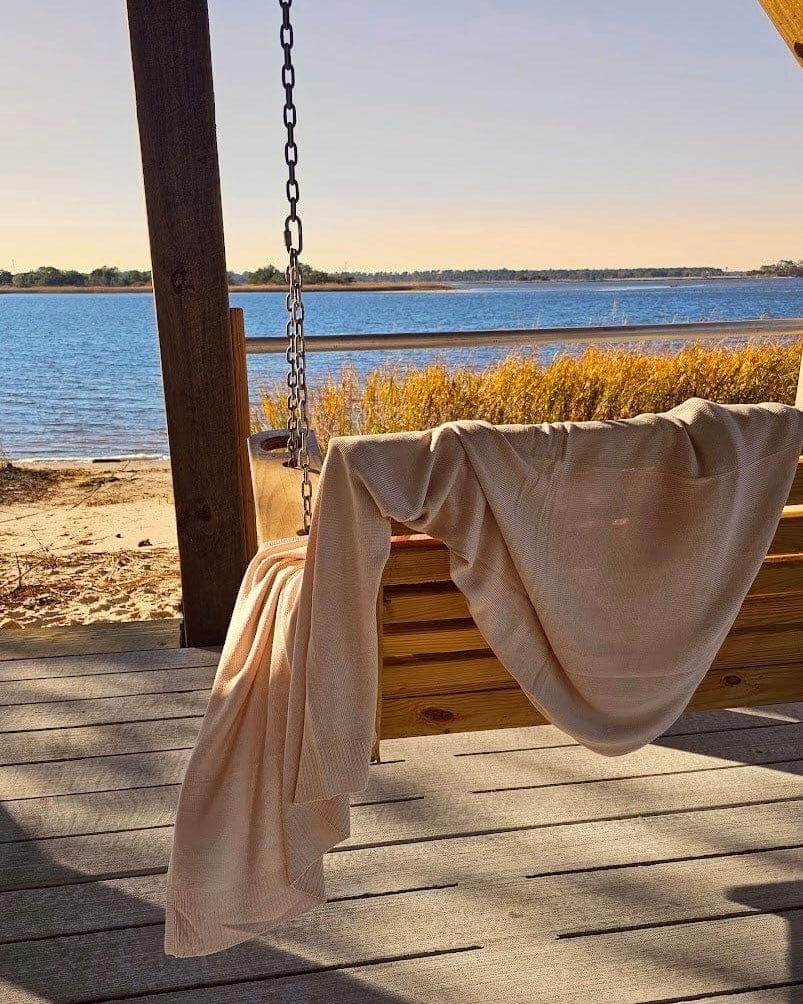 Classic Drift bamboo knit throw blanket in Warm Sand – view 6