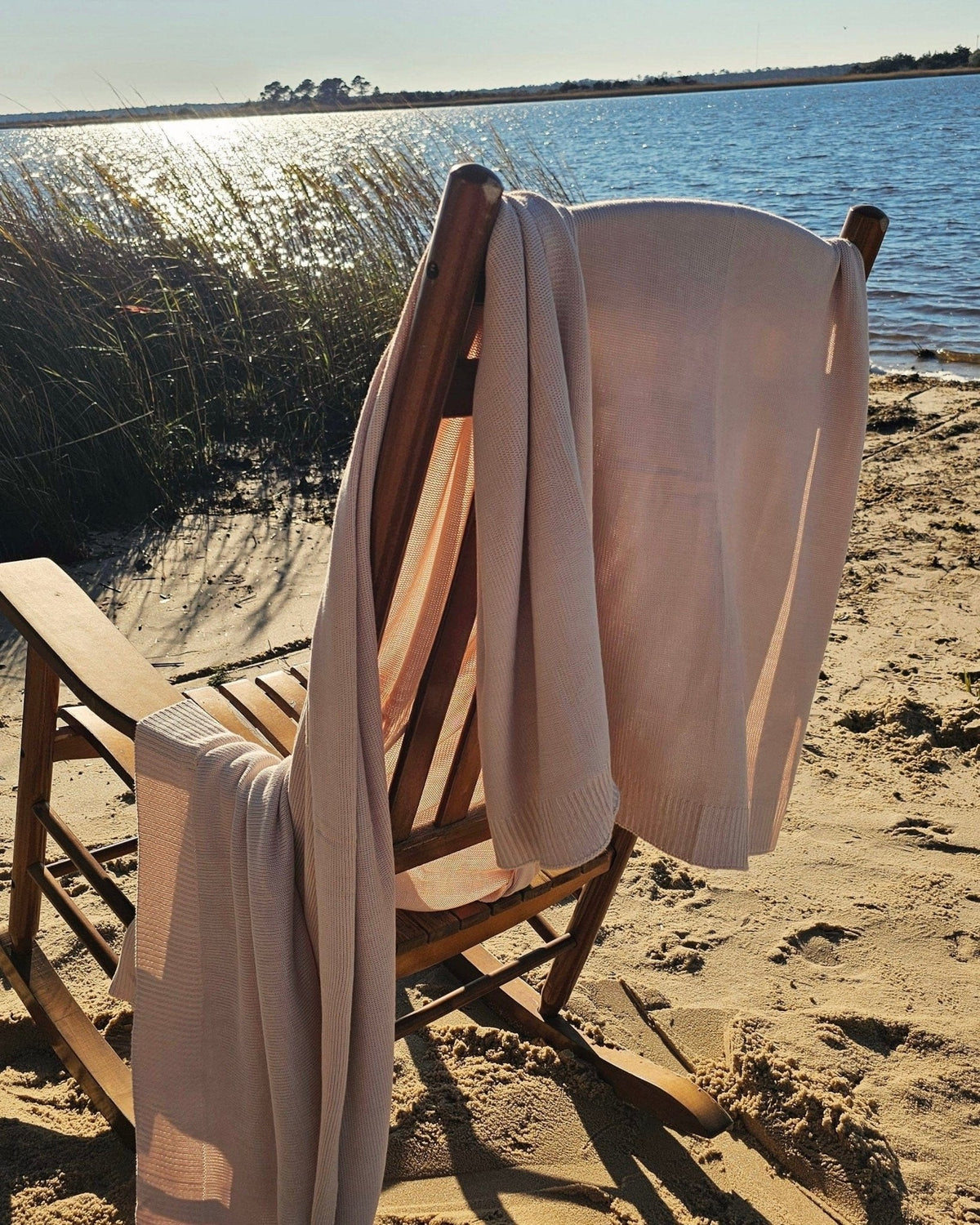 Classic Drift bamboo knit throw blanket in Warm Sand – view 7