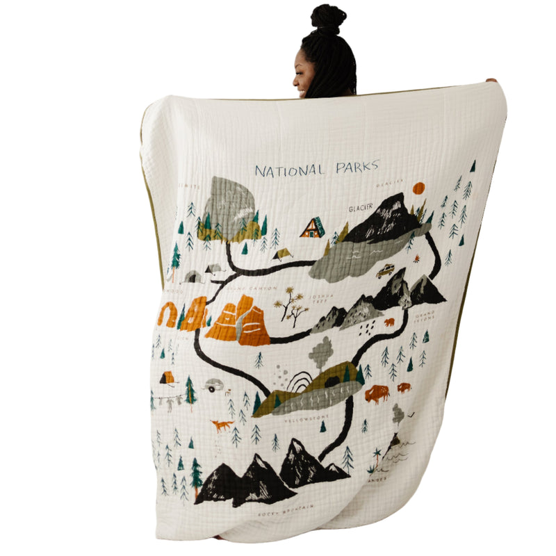 National Parks throw blanket with illustrated park design