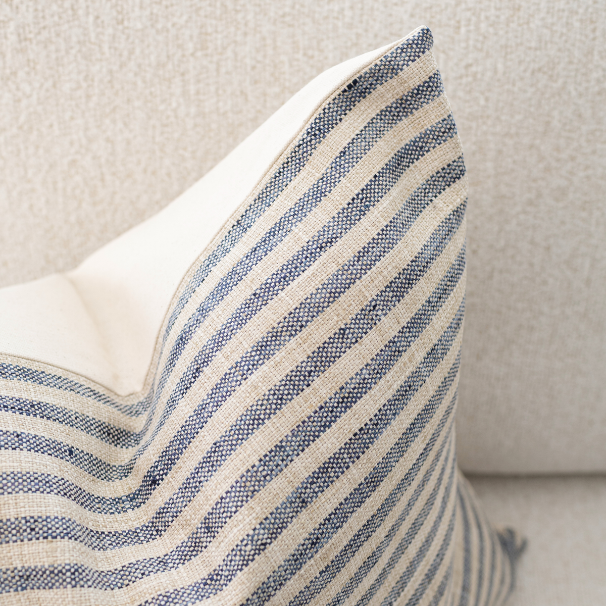 Sanford beige and denim blue stripe pillow cover, view 4