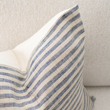 Sanford beige and denim blue stripe pillow cover, view 4