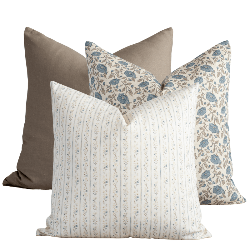 Amelia blue floral pillow combination, set of three pillow covers
