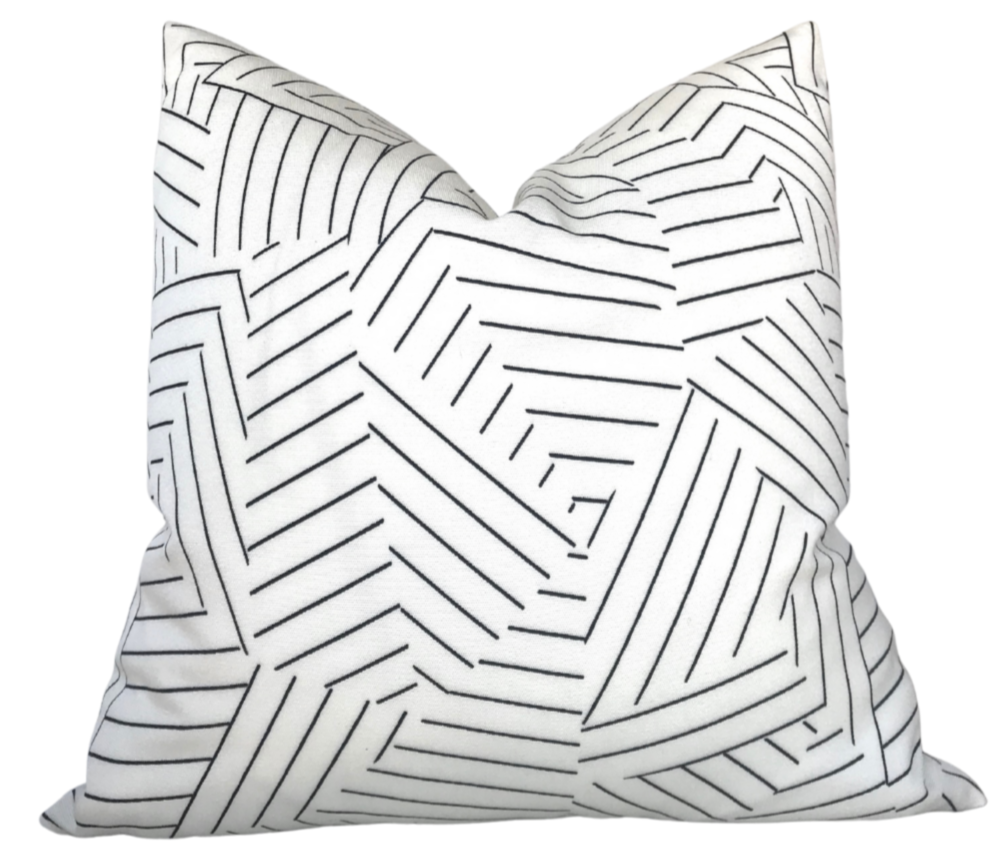 Deconstructed Stripe Pillow Cover in Black, Indoor Outdoor Pillows, Schumacher Textiles
