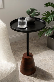 Tira Round Metal and Wood Side Table