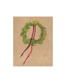 Wreath II watercolor wreath with red ribbons art print, view 4