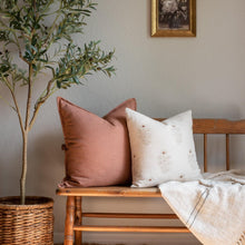 Ella Floral Block Printed Pillow Cover | Light Brown + Terracotta Detail