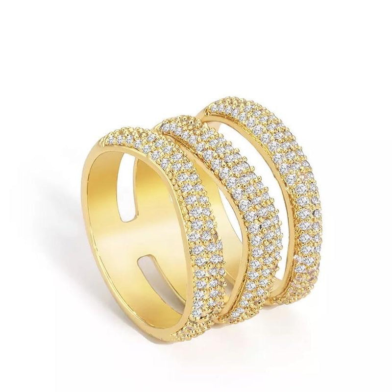 Elle Pave Ring with wide band and CZ pave stones