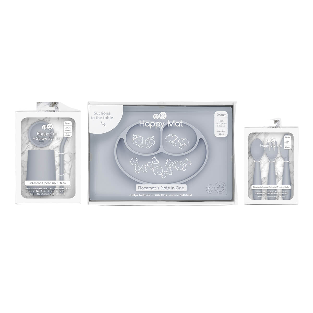 Happy Feeding Set with mat, utensils, and cup