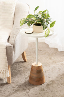 Tira Round Metal and Wood Side Table