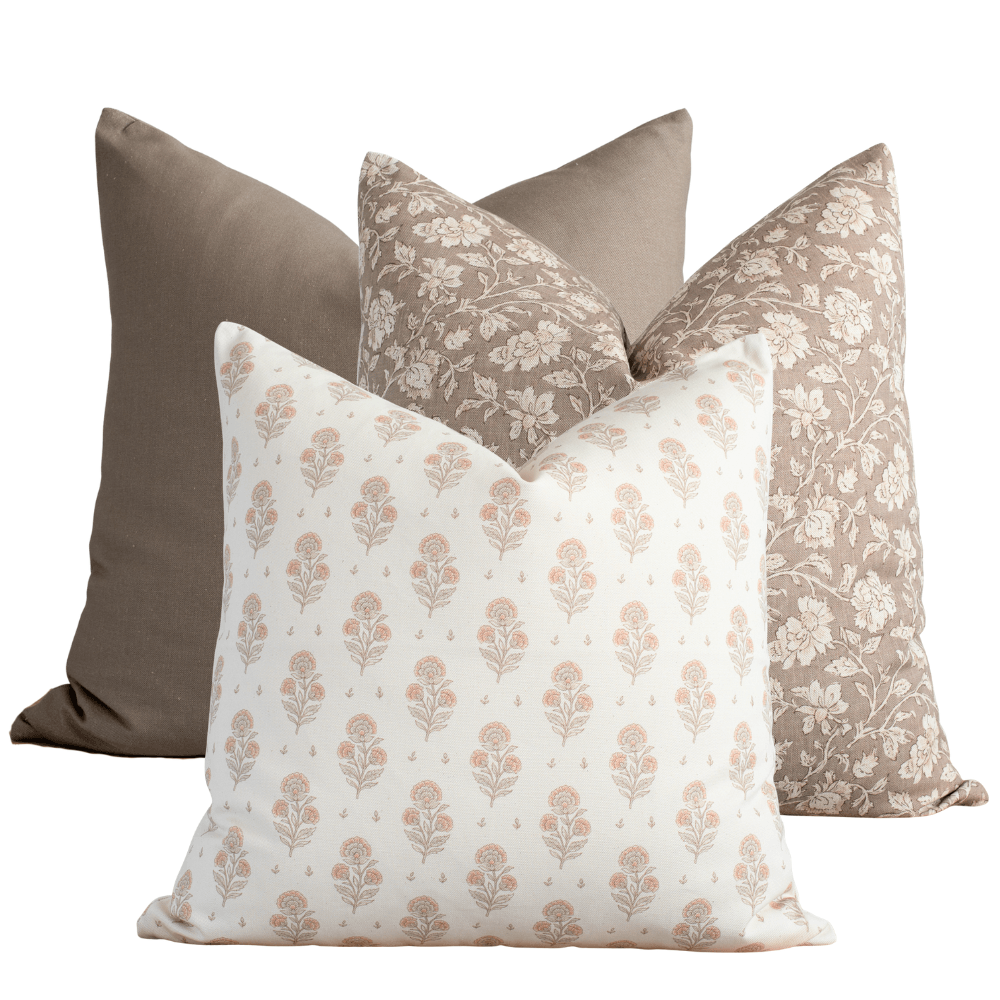 Florence cream and terracotta pillow combination, set of three pillow covers